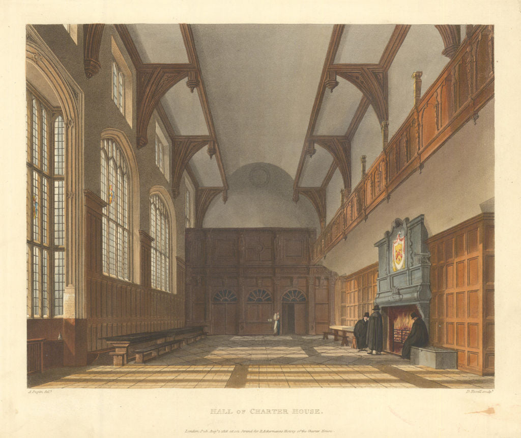 Great Hall of Charter House. Charterhouse School. Ackermann's schools 1816